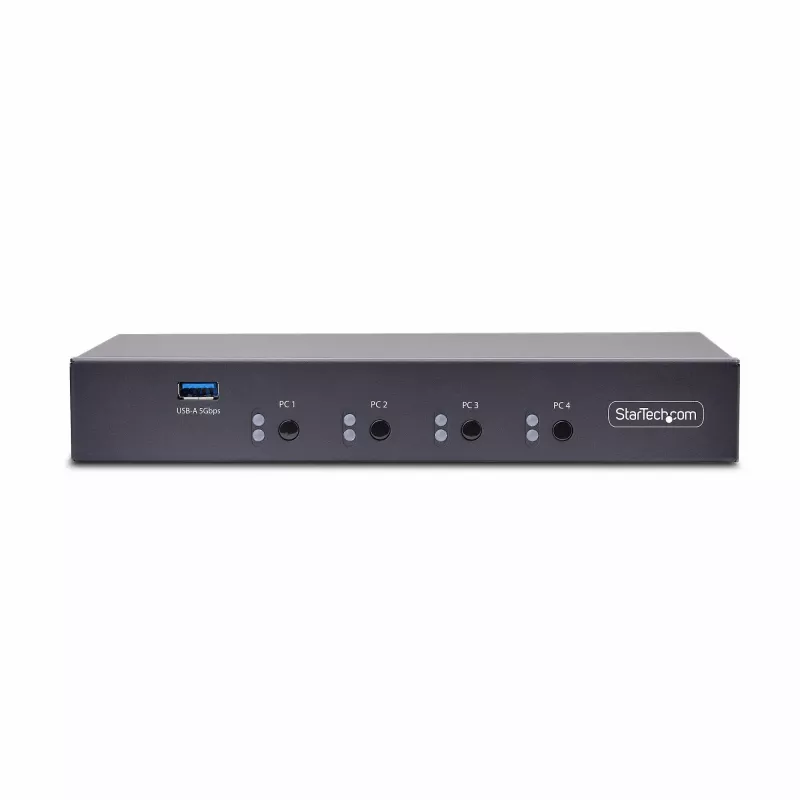 StarTech.com 4-portový KM switch s prepínaním myši, USB switch pre klávesnicu/myš, 3,5mm/USB audio, zdieľanie periférií pre 4 počítače, TAA-kompatibilný