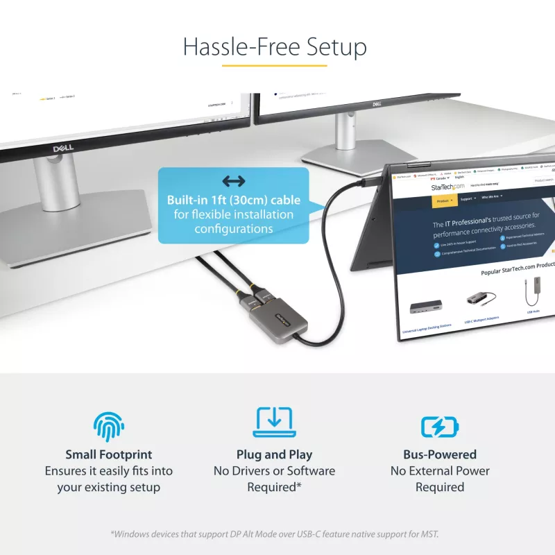 StarTech.com USB-C na Dual HDMI MST HUB - Dual HDMI 4K 60Hz - USB Type-C multi-monitor adaptér pre notebook s 30cm káblom - DP 1.4 Multi-Stream Transport hub - USB-C na HDMI splitter