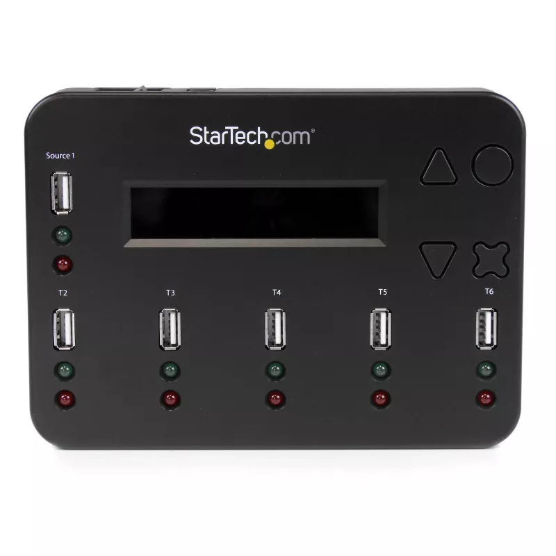 StarTech.com samostatný 1-na-5 USB flash duplikátor a vymazávač, multi-USB flash kopírovač, systémová a súborová ako aj celodisková kópia s 1,5 GB/min, jednotlivé a 3-pass vymazanie, LCD displej – TAA