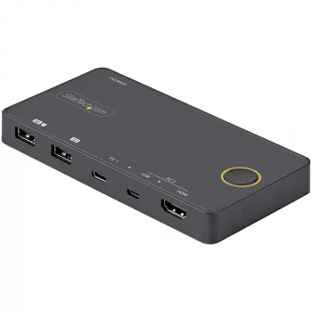 StarTech.com 2-portový hybridný USB-A + HDMI & USB-C KVM switch - jeden 4K 60Hz HDMI 2.0 monitor - kompaktný desktop a/alebo laptop HDMI KVM switch - USB-bus napájaný - Thunderbolt 3 kompatibilný