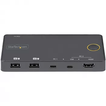 StarTech.com 2-portový hybridný USB-A + HDMI & USB-C KVM switch - jeden 4K 60Hz HDMI 2.0 monitor - kompaktný desktop a/alebo laptop HDMI KVM switch - USB-bus napájaný - Thunderbolt 3 kompatibilný