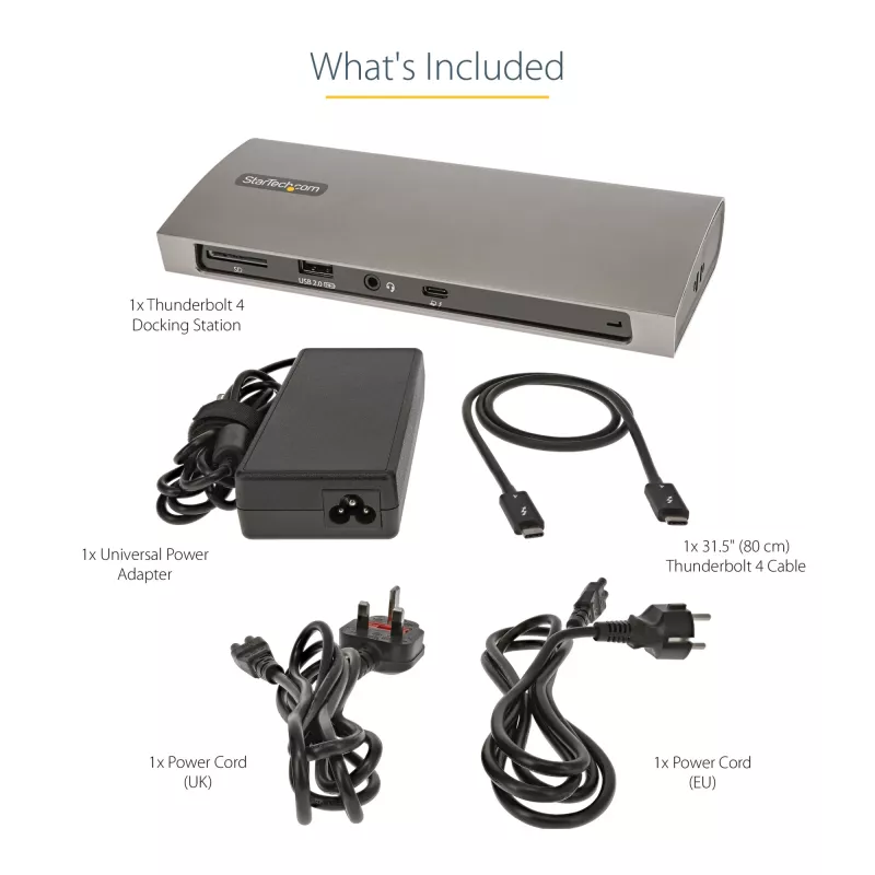 StarTech.com Thunderbolt 4 dock, 96W Power Delivery, single 8K/dual monitor 4K 60Hz, 3xTB4/USB4 konektory, 4xUSB-A, SD, GbE, Thunderbolt 4 dokovacia stanica pre Windows alebo TB3 MacBook, 0,8m kábel