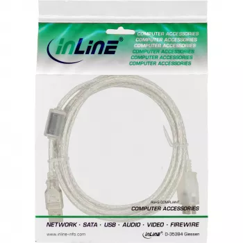 InLine USB 2.0 predlžovací kábel Type-A M/F, transparentný, s feritom, 2 m
