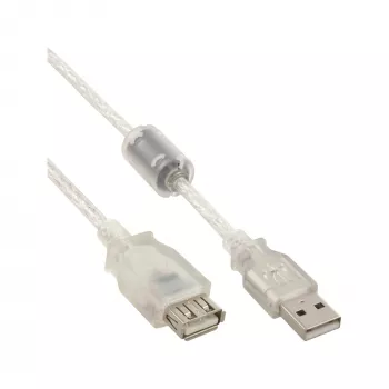 InLine USB 2.0 predlžovací kábel Type-A M/F, transparentný, s feritom, 3 m