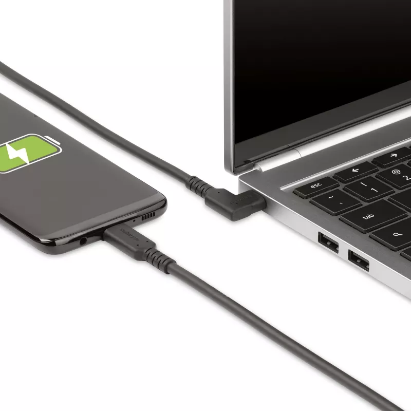 StarTech.com 0,9 m robustný pravouhlý USB-C kábel, USB 3.2 Gen 2 (10 Gbps), plne dátový USB-C na C dátový kábel, 4K 60Hz DP Alt mód, 100W Power Delivery – 90-stupňový USB Type-C kábel