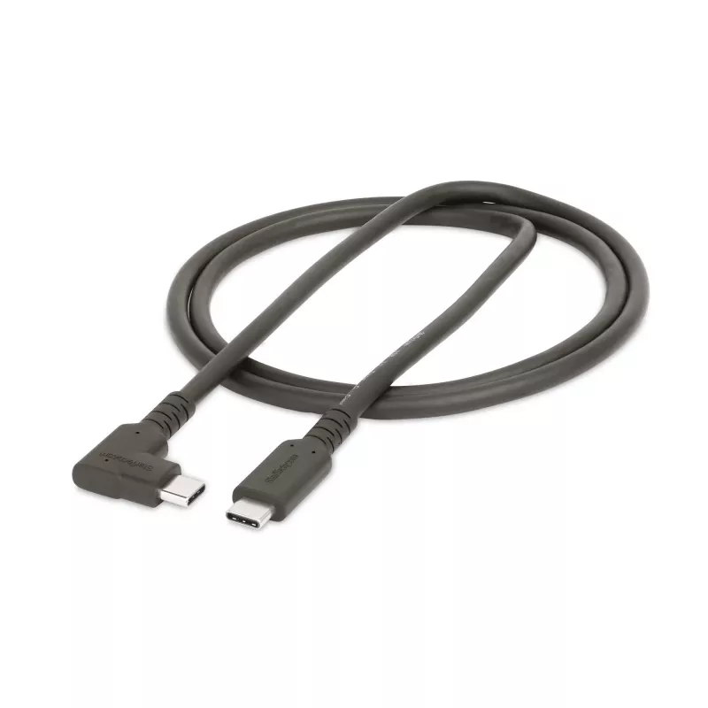 StarTech.com 0,9 m robustný pravouhlý USB-C kábel, USB 3.2 Gen 2 (10 Gbps), plne dátový USB-C na C dátový kábel, 4K 60Hz DP Alt mód, 100W Power Delivery – 90-stupňový USB Type-C kábel