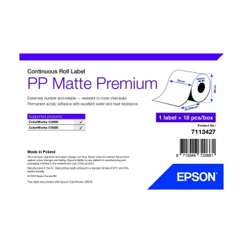 Epson PP Matte Label Premium, nekonečná rolka, 76 mm x 29 m, biela, samolepiaca tlačová etiketa, nekonečná etiketa, rolka, atramentová, akryl