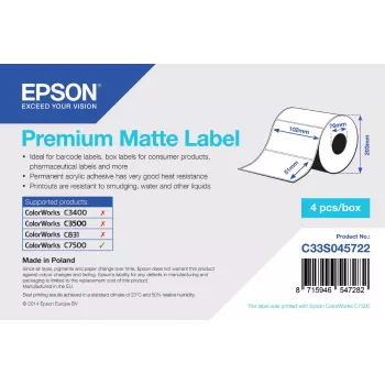 Epson Premium Matte Label - vysekávaná rolka: 102 mm x 51 mm, 2310 etikiet