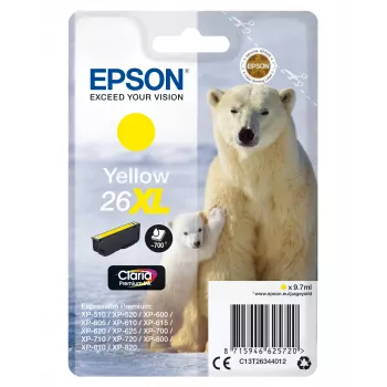 Epson Polar bear samostatné balenie žltá 26XL Claria Premium atrament, vysokokapacitná (XL), žltá, pigmentový atrament, 9,7 ml, 1 ks, 700 strán