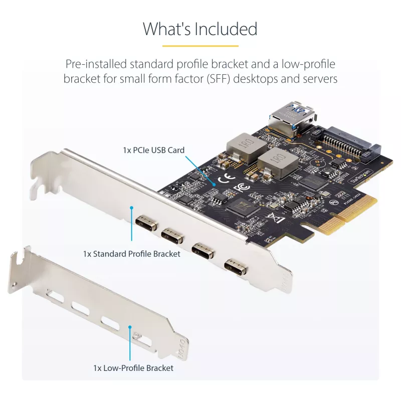 StarTech.com 5-portová USB PCIe karta, USB 3.2 10 Gbit/s, PCI Express karta so 4x USB-C portami, 1x interný USB-A port, USB PCIe radič karta, Windows/macOS/Linux