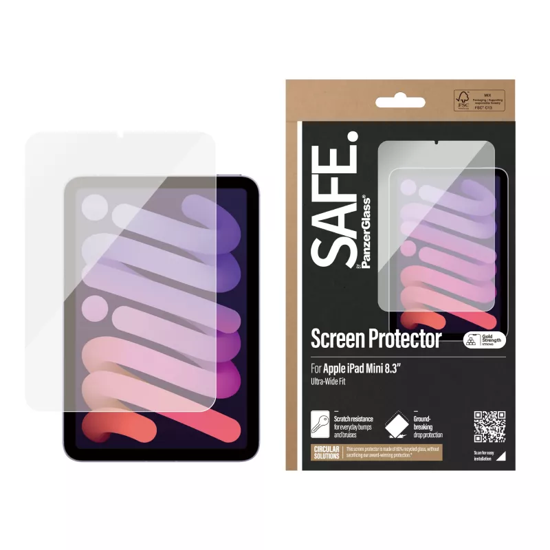 PanzerGlass SAFE. SAFE95854 ochranná fólia na displej pre iPad mini 8,3", ultraširoké prispôsobenie, tvrdené sklo