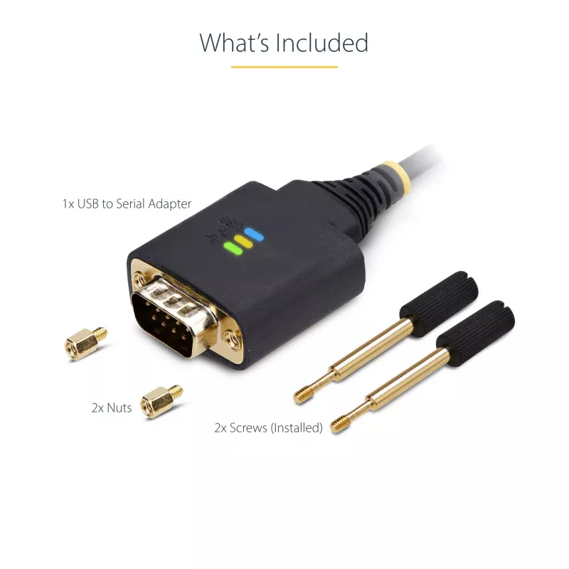 StarTech.com 2m USB na sériový adaptérový kábel, zachovanie COM, vymeniteľné skrutky/matice, USB-A na DB9 RS232, FTDI IC, ESD ochrana, Windows/macOS/Linux