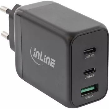 InLine USB PD napájací zdroj, GaN nabíjačka, 3-portová, Dual USB-C + USB-A, 65W