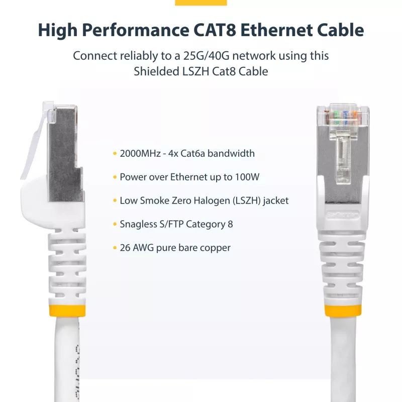 StarTech.com 2 m modrý CAT8 ethernetový kábel, RJ45 bez západky, 25G/40G, 2000 MHz, 100 W PoE++, S/FTP, 26AWG čistá holá meď, LSZH, tienený sieťový patch kábel s odľahčením ťahu, jednotlivo testovaný