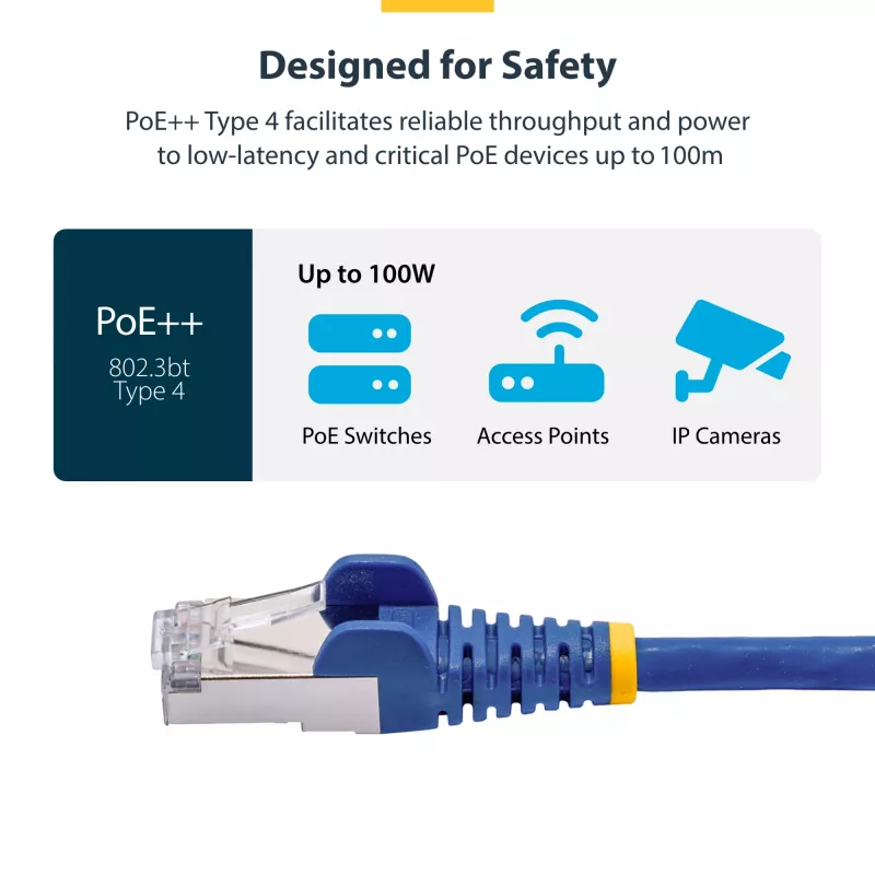 StarTech.com 50cm modrý CAT8 ethernetový kábel, RJ45 bez západky, 25G/40G, 2000 MHz, 100 W PoE++, S/FTP, 26AWG čistá holá medená lanka, LSZH, tienený sieťový patch kábel s odľahčením ťahu, jednotlivo testovaný