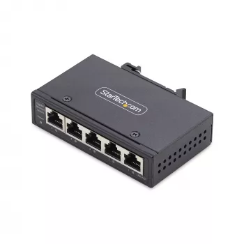 StarTech.com 5-portový neupravovaný priemyselný sieťový switch, 100/1000 Ethernet, montáž na DIN lištu/stenu, robustný IP30 gigabitový switch, -40 °F až 167 °F, 9–60 V DC, TAA-konformný