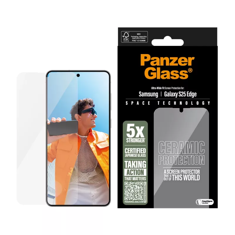 PanzerGlass ® keramická ochrana displeja Samsung S25 Edge | Ultra-Wide Fit s EasyAligner