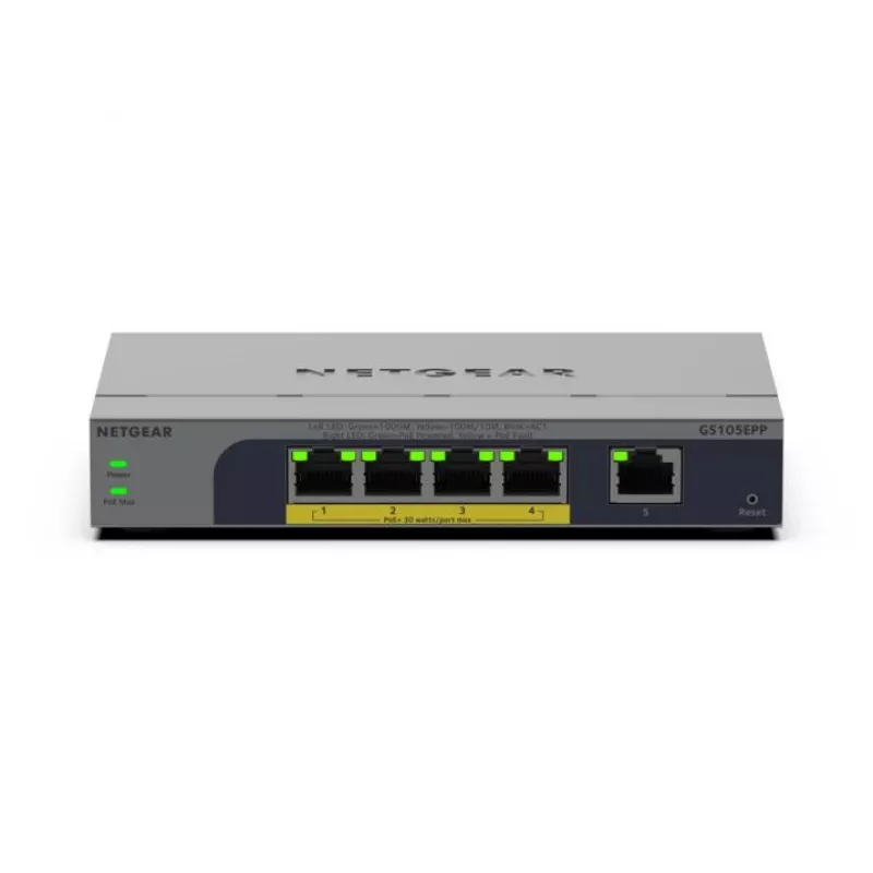 NETGEAR GS105EPP nemanaged Gigabit Ethernet (10/100/1000) Power over Ethernet (PoE) stolová/nástenná montáž sivá