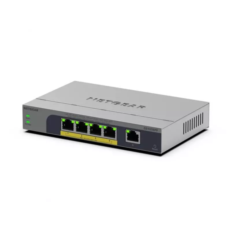 NETGEAR GS105EPP nemanaged Gigabit Ethernet (10/100/1000) Power over Ethernet (PoE) stolová/nástenná montáž sivá