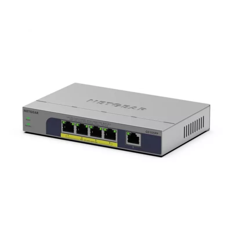 NETGEAR GS105PP nemanaged Gigabit Ethernet (10/100/1000) Power over Ethernet (PoE) stolová/nástenná montáž sivá