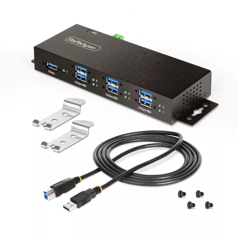 StarTech.com 5G7AINDRM-USB-A-HUB rozbočovač USB 3.2 Gen 1 (3.1 Gen 1) Type-B 5000 Mbit/s čierny
