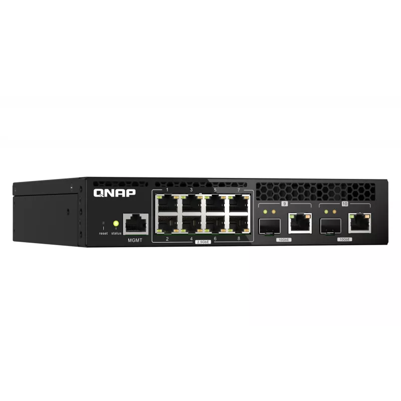 QNAP QSW-M2108R-2C spravovateľný prepínač L2, 8 x 2,5GbE + 2 x 10GbE SFP+/RJ-45 combo, polovičná šírka, montovateľný do racku