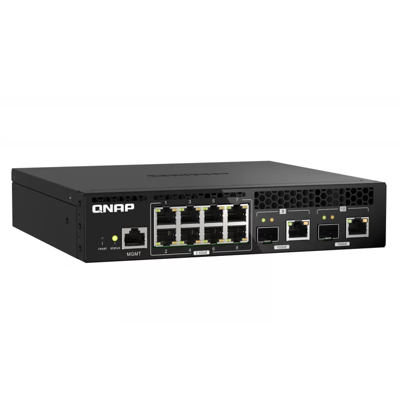 QNAP QSW-M2108R-2C spravovateľný prepínač L2, 8 x 2,5GbE + 2 x 10GbE SFP+/RJ-45 combo, polovičná šírka, montovateľný do racku