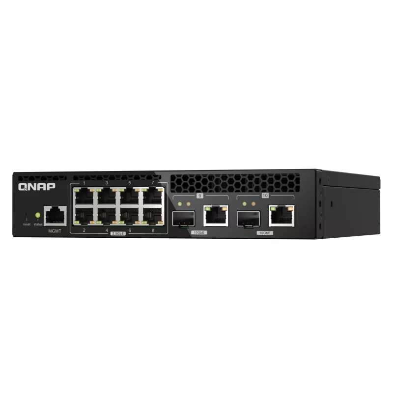 QNAP QSW-M2108R-2C spravovateľný prepínač L2, 8 x 2,5GbE + 2 x 10GbE SFP+/RJ-45 combo, polovičná šírka, montovateľný do racku
