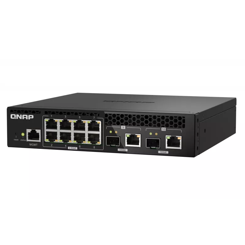 QNAP QSW-M2108R-2C spravovateľný prepínač L2, 8 x 2,5GbE + 2 x 10GbE SFP+/RJ-45 combo, polovičná šírka, montovateľný do racku