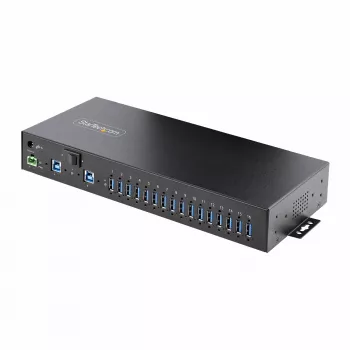 StarTech.com 16-portový priemyselný USB 5Gbps hub s napájacím zdrojom, kovové puzdro, montovateľný, ESD ochrana, napájanie cez svorkovnicu, USB nabíjacia funkcia, duálny host prepínač – TAA