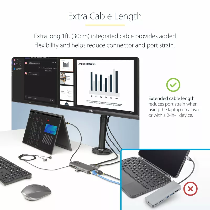 StarTech.com USB-C trojmonitorový multiport adaptér, duálny 4K 60 Hz + 4K 30 Hz HDMI & DisplayPort, 4-portový USB hub, 100 W PD Pass-Through, GbE, SD/MicroSD čítačka kariet
