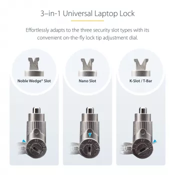 StarTech.com 3-in-1 univerzálny zámok na notebook 6.6ft (2m), Master Keyed uzamykací kábel, počítačová bezpečnosť, kompatibilný s Noble Wedge®/Nano/K-Slot; proti krádeži odolný proti prerezaniu kábel