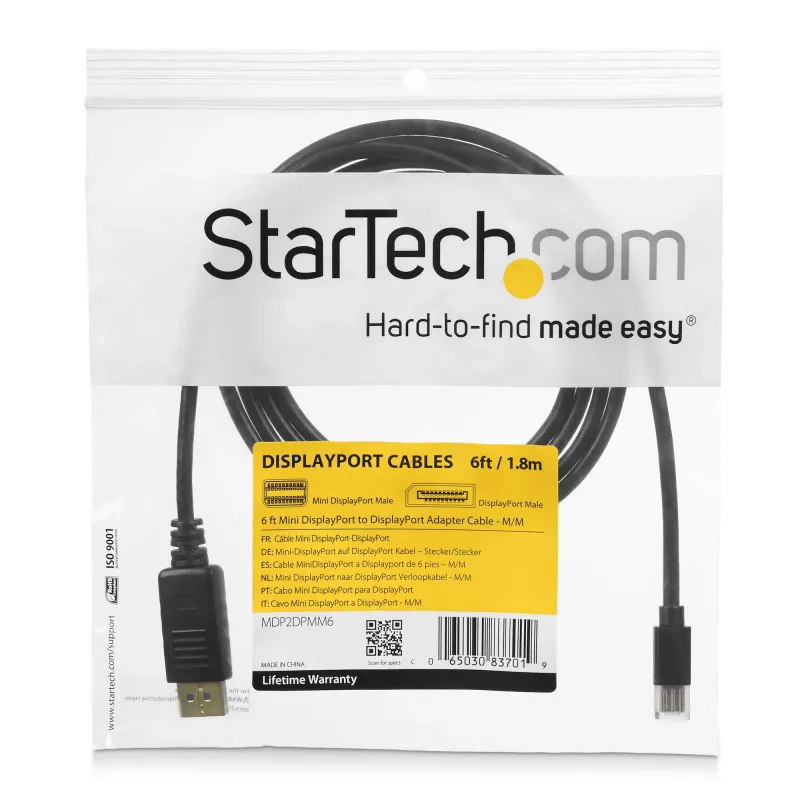 StarTech.com 1,8 m Mini DisplayPort na DisplayPort 1.2 kábel – 4K x 2K UHD Mini DisplayPort na DisplayPort adaptér kábel – Mini DP na DP kábel pre monitor – mDP na DP konvertor kábel