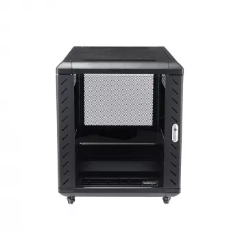 StarTech.com 4-stĺpikový 12U serverový rack, uzamykateľná 19-palcová dátová skriňa pre počítačové/AV/IT zariadenia, kancelársky/domáci sieťový rack s kolieskami a nastaviteľnými montážnymi lištami