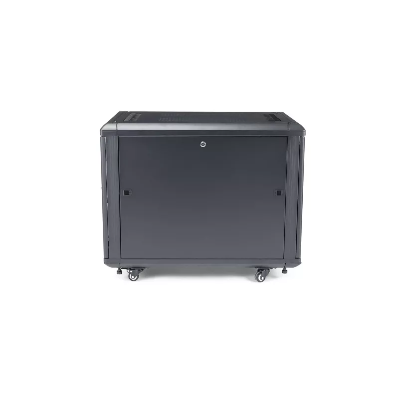 StarTech.com 4-stĺpikový 12U serverový rack, uzamykateľná 19-palcová dátová skriňa pre počítačové/AV/IT zariadenia, kancelársky/domáci sieťový rack s kolieskami a nastaviteľnými montážnymi lištami