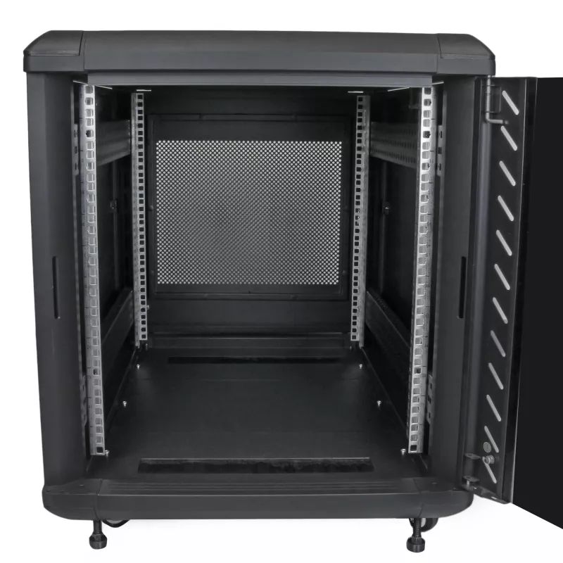 StarTech.com 4-stĺpikový 12U serverový rack, uzamykateľná 19-palcová dátová skriňa pre počítačové/AV/IT zariadenia, kancelársky/domáci sieťový rack s kolieskami a nastaviteľnými montážnymi lištami