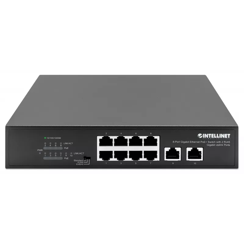 Intellinet 8-port Gigabit Ethernet PoE+ switch 120W 2 uplink porty