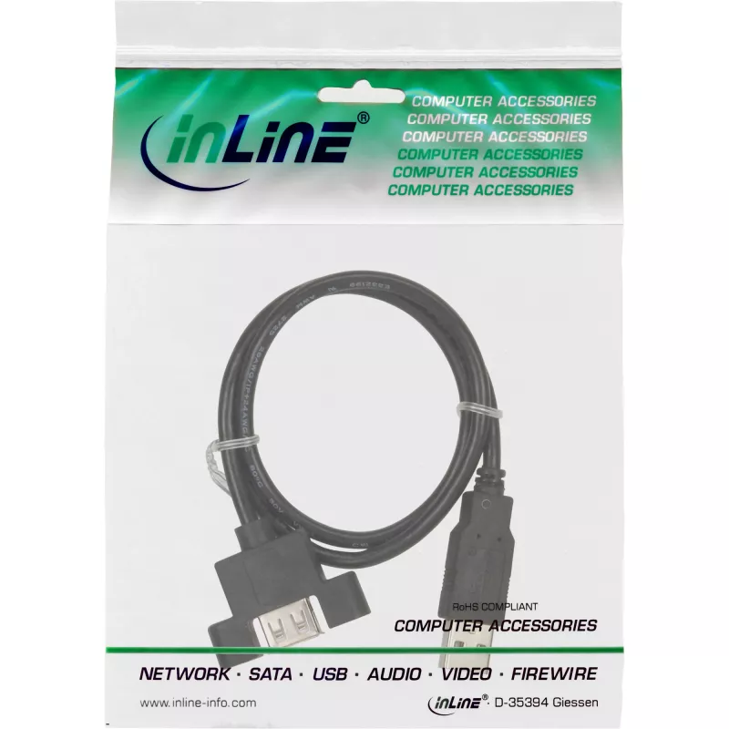 InLine USB 2.0 adaptérový kábel Type-A samec / A samica pre slotovú záslepku, 0,6 m