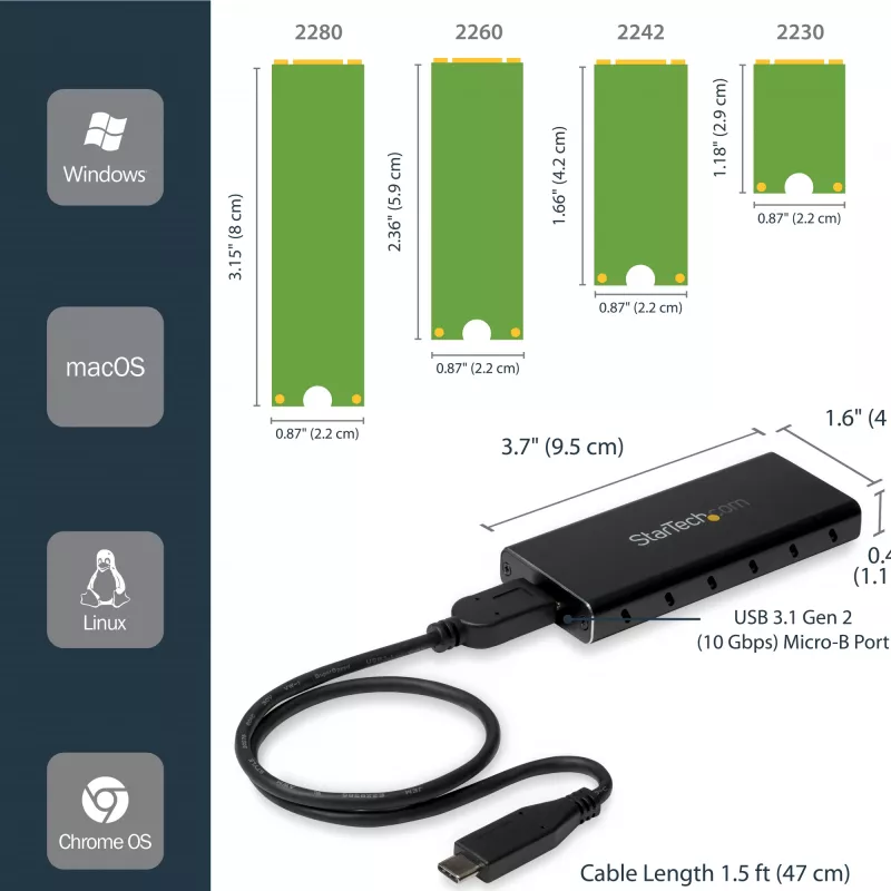 StarTech.com M.2 SSD puzdro pre M.2 SATA SSD - USB 3.1 (10 Gbit/s) s USB-C káblom