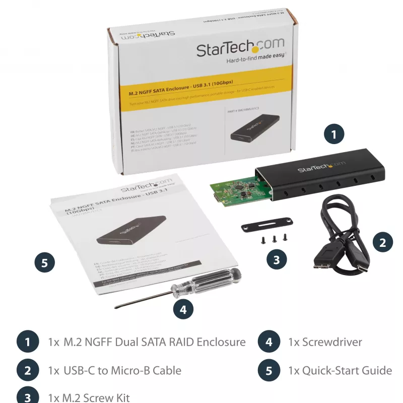 StarTech.com M.2 SSD puzdro pre M.2 SATA SSD - USB 3.1 (10 Gbit/s) s USB-C káblom