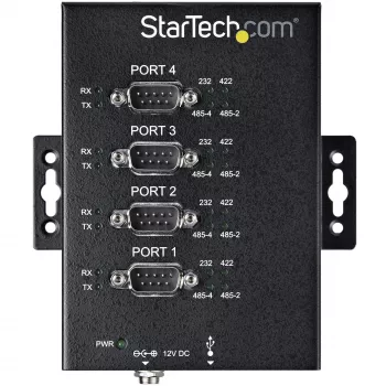 StarTech.com 4-portový sériový hub USB na RS232/RS485/RS422 adaptér - priemyselný USB 2.0 na DB9 sériový konvertor hub - IP30 certifikovaný - na lištu montovateľný sériový kovový hub - 15kV ESD ochrana