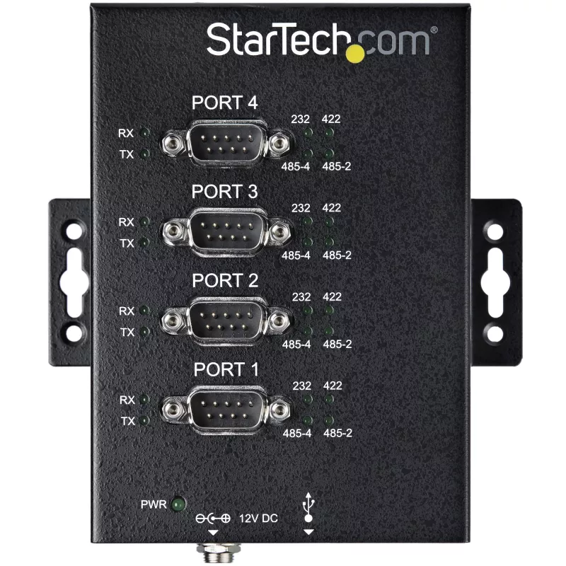 StarTech.com 4-portový sériový hub USB na RS232/RS485/RS422 adaptér - priemyselný USB 2.0 na DB9 sériový konvertor hub - IP30 certifikovaný - na lištu montovateľný sériový kovový hub - 15kV ESD ochrana