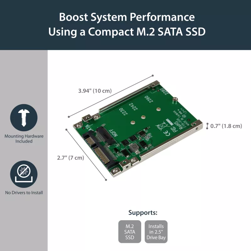 StarTech.com M.2 SATA SSD na 2,5 palcový SATA adaptér - M.2 NGFF na SATA konvertor - 7mm - Open-Frame držiak - M2 adaptér na pevný disk