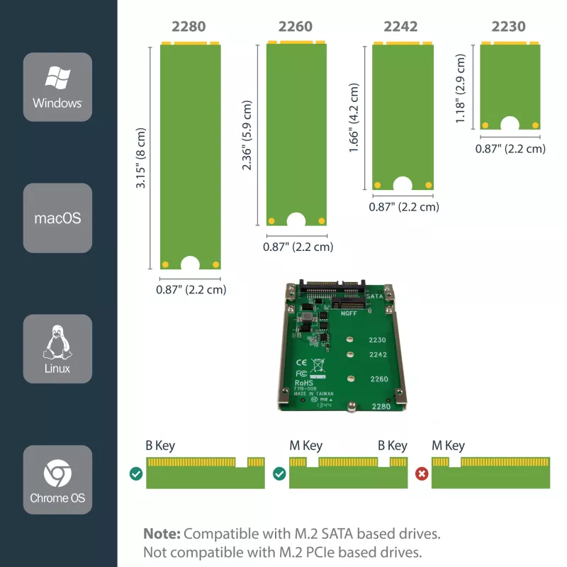 StarTech.com M.2 SATA SSD na 2,5 palcový SATA adaptér - M.2 NGFF na SATA konvertor - 7mm - Open-Frame držiak - M2 adaptér na pevný disk