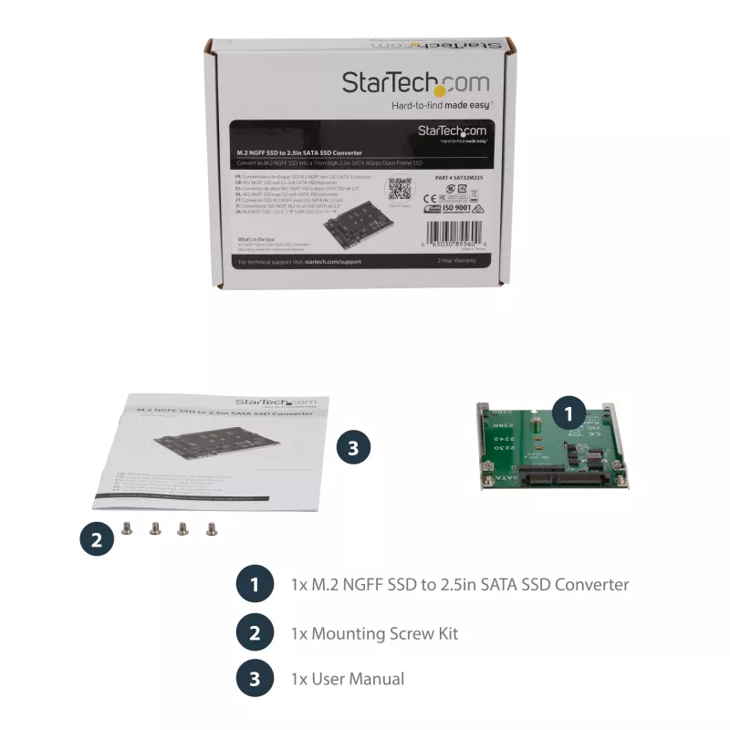 StarTech.com M.2 SATA SSD na 2,5 palcový SATA adaptér - M.2 NGFF na SATA konvertor - 7mm - Open-Frame držiak - M2 adaptér na pevný disk