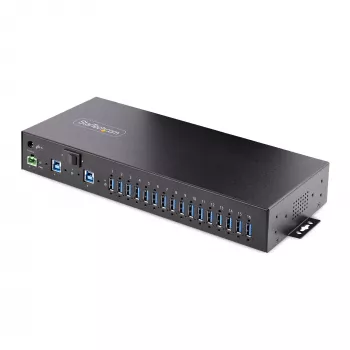 StarTech.com 16-portový priemyselný USB 3.0 hub 5Gbps, kov, DIN/na povrch/rack montáž, ESD ochrana, napájanie svorkovnicou, až do 120 W spoločné USB nabíjanie, Dual-Host hub/switch