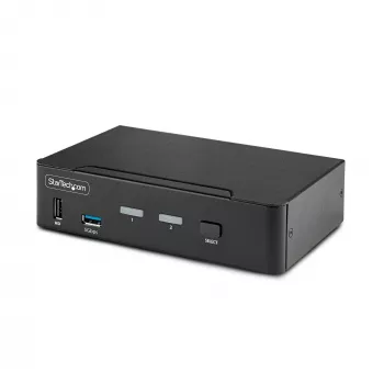 StarTech.com 2-portový DisplayPort KVM prepínač, 8K 60Hz / 4K 144Hz, jednodisplej, DP 1.4, 2x USB 3.0 porty, 4x USB 2.0 HID porty, prepínanie tlačidlami a klávesovou skratkou, TAA-kompatibilný - nezávislý od operačného systému, kovové puzdro