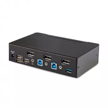 StarTech.com 2-portový DisplayPort KVM prepínač, 8K 60Hz / 4K 144Hz, jednodisplej, DP 1.4, 2x USB 3.0 porty, 4x USB 2.0 HID porty, prepínanie tlačidlami a klávesovou skratkou, TAA-kompatibilný - nezávislý od operačného systému, kovové puzdro