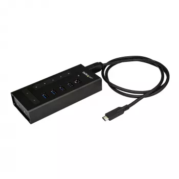 StarTech.com 7 port USB C hub – USB Type-C na 2x USB-C/5x USB-A – komerčný kovový USB 3.0 hub – SuperSpeed USB 3.2 Gen 1 (5 Gbit/s) – samostatne napájaný – BC 1.2 rýchle nabíjanie – montovateľný/robustný
