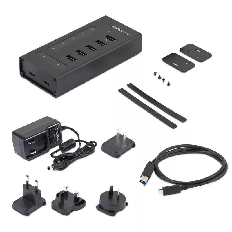 StarTech.com HB30C5A2CST 7-portový USB 3.0 hub, USB-C na 5x USB-A a 2x USB-C, port rýchleho nabíjania, priemyselný, kovový